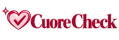 Logo CuoreCheck con cuore rosa e segno di spunta, su sfondo trasparente.